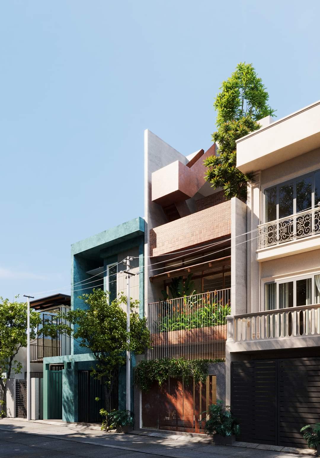 Mặt tiền Nhà phố đẹp 5x16, 1 trệt, 1 lầu, 1 sân thượng, 1 tum mái tại Mỹ Tho