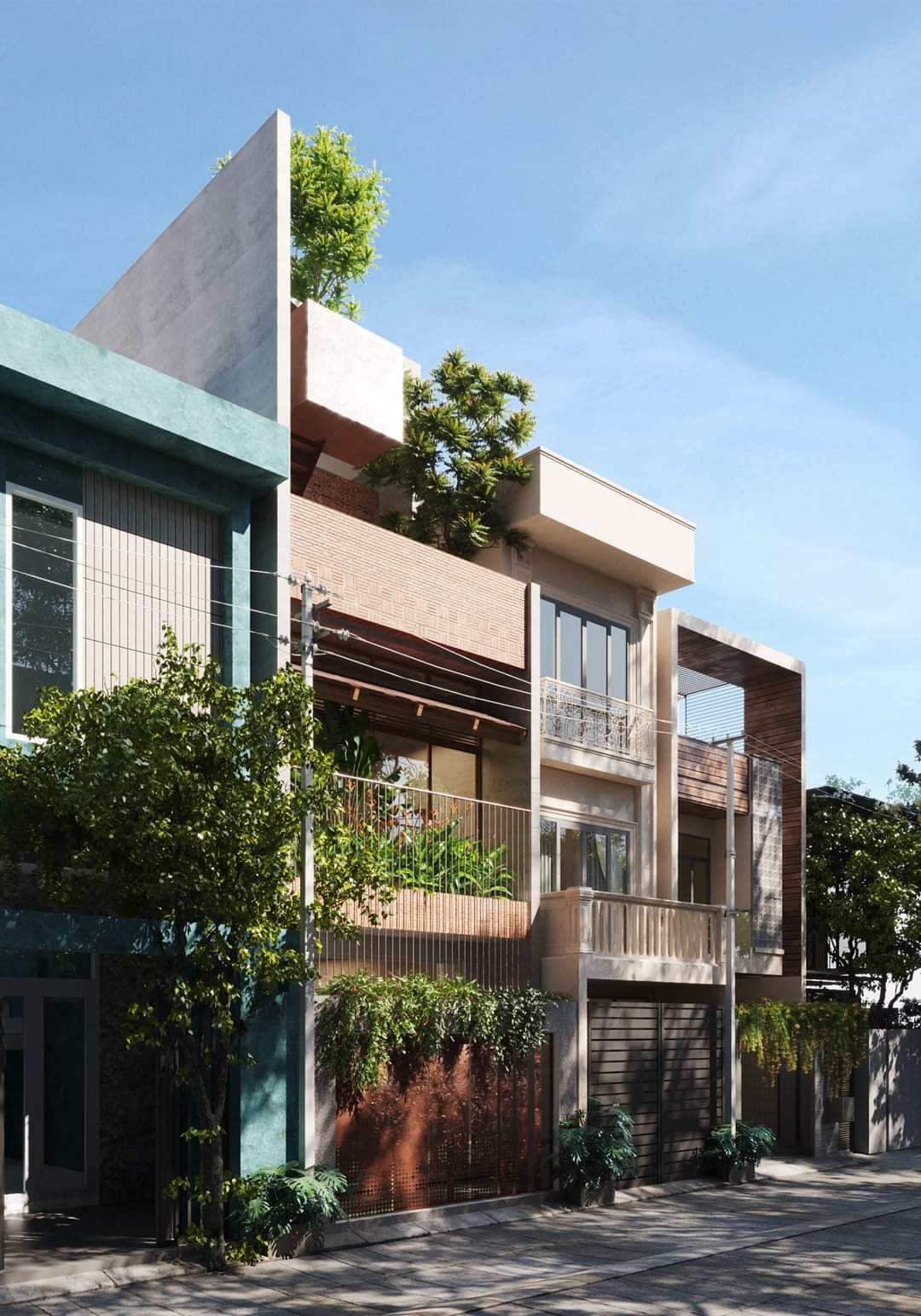 Nhà phố đẹp 5x16, 1 trệt, 1 lầu, 1 sân thượng, 1 tum mái tại Mỹ Tho