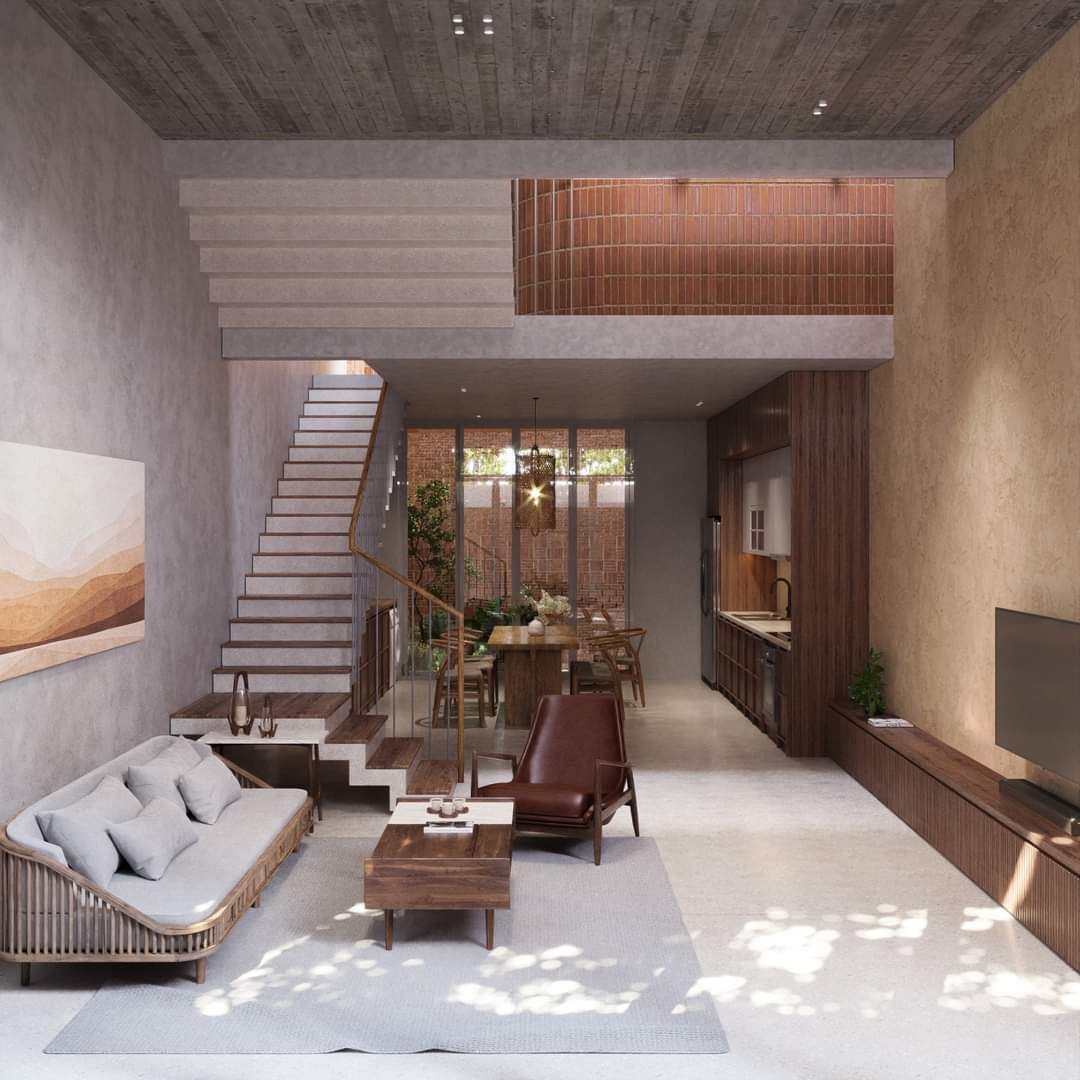 Phòng khách Nhà phố đẹp 5x16, 1 trệt, 1 lầu, 1 sân thượng, 1 tum mái tại Mỹ Tho