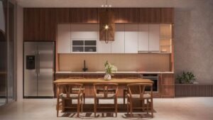 Bàn ăn bếp Nhà phố đẹp 5x16, 1 trệt, 1 lầu, 1 sân thượng, 1 tum mái tại Mỹ Tho