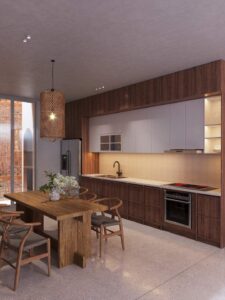 Bếp Nhà phố đẹp 5x16, 1 trệt, 1 lầu, 1 sân thượng, 1 tum mái tại Mỹ Tho