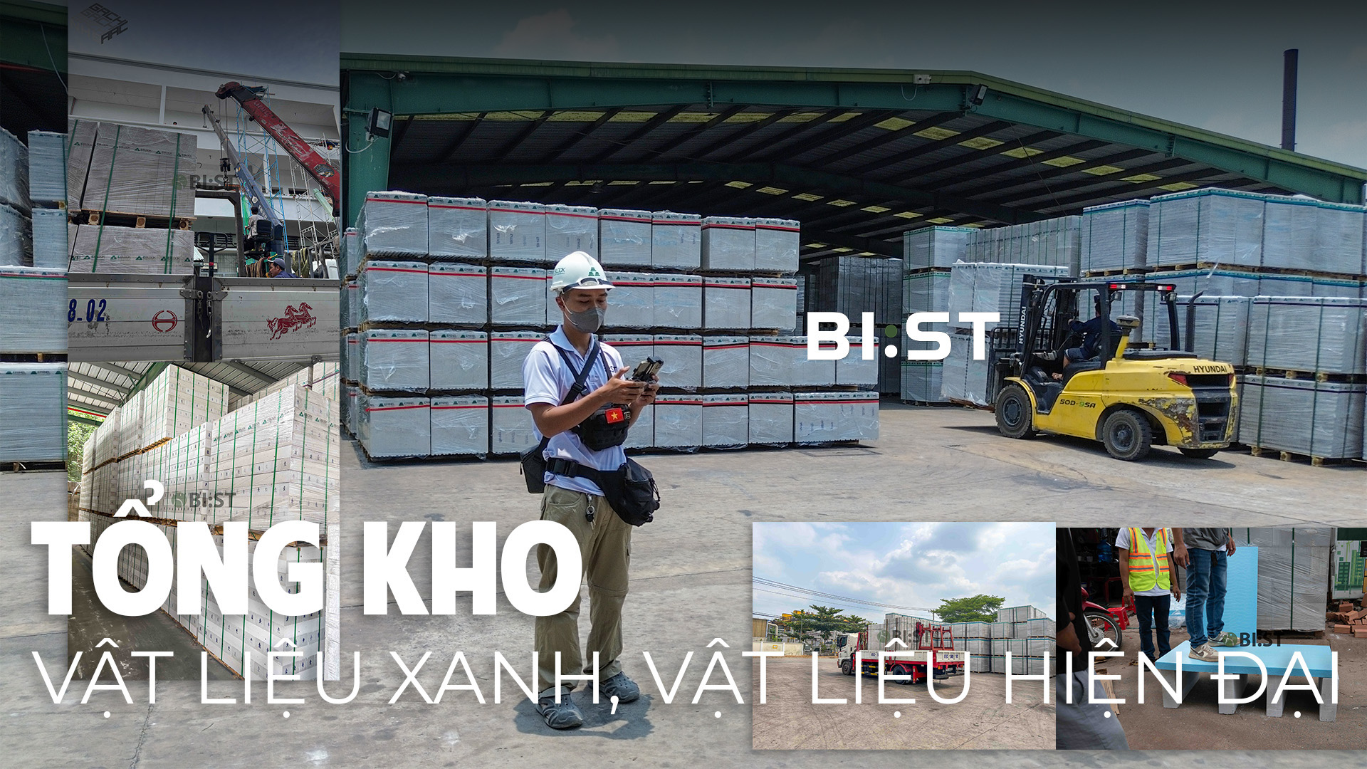 BI:ST có tổng kho vật liệu hiện đại như gạch AAC, panel ALC bê tông khí chưng áp, xốp định hình XPS cách âm, cách nhiệt, các loại vữa chuyên dụng xử lý bê tông, dán gạch, hoá chất chống thấm, hoá chất xây dựng,.... tong kho vat lieu xay dung hien dai, vat lieu xanh, be tong khi chung ap, aac eblock, xps coolfoam